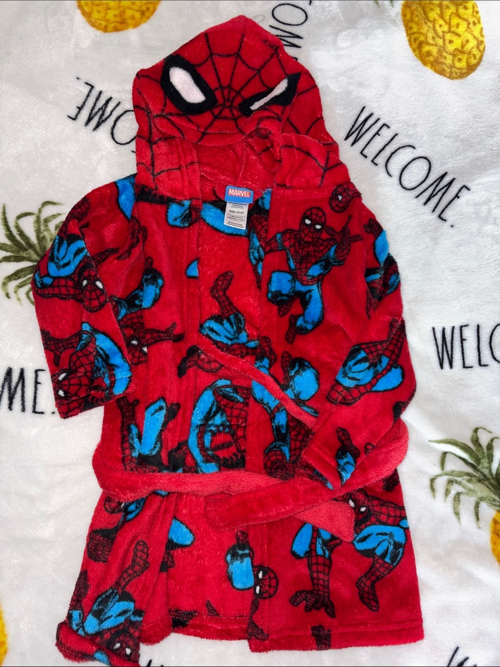 Marvel Spider-Man Kids Hooded Robe in Red & Blue 2T/3T